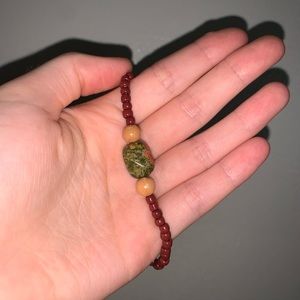 Hippie brown and tan beaded tumbled unakite healing crystal bracelet boho